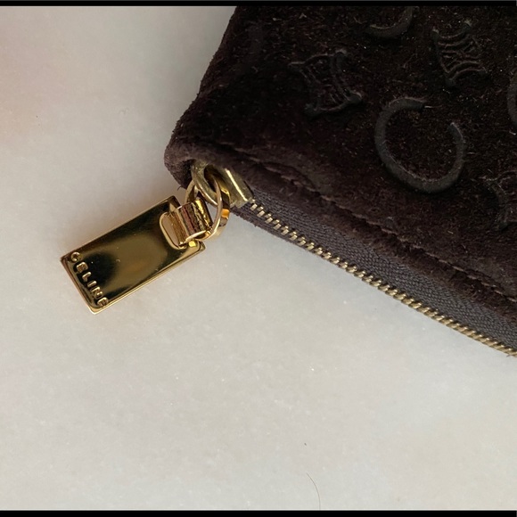 Brown suede Celine zip around card wallet - Picture 2 of 6